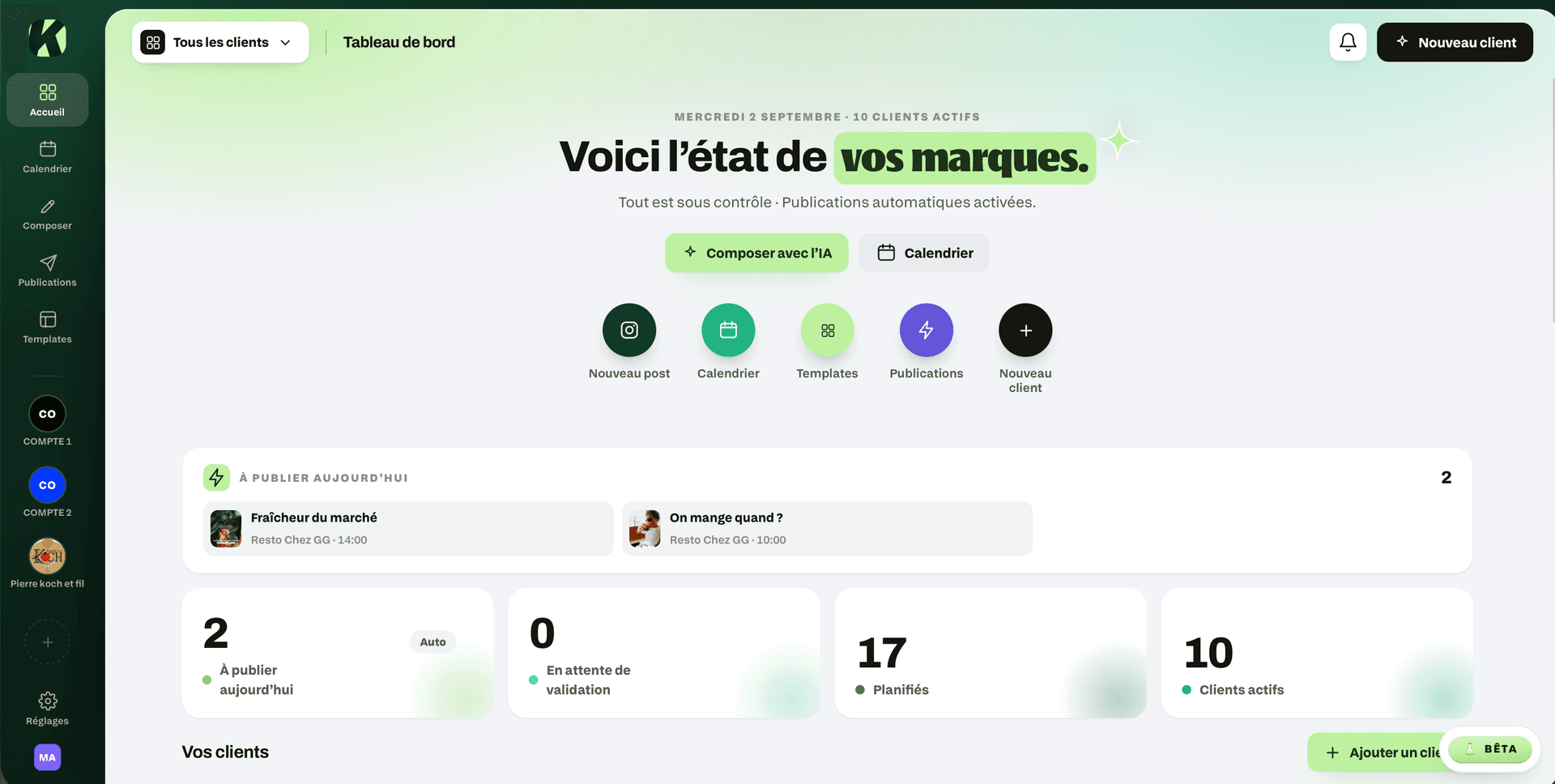 Accueil de Klip — tous ses clients et leurs contenus au même endroit